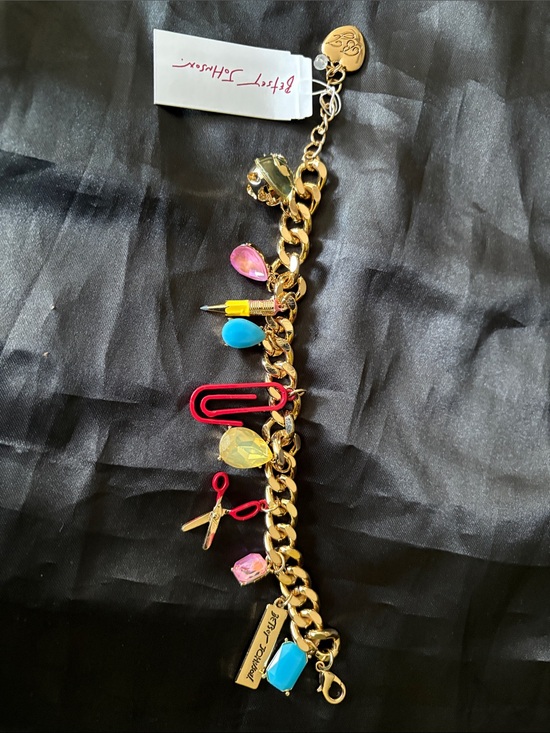 Betsey Johnson Jewelry - Betsey Johnson Gold Chain Charm Bracelet with Pink, Blue, Yellow & Red Accents